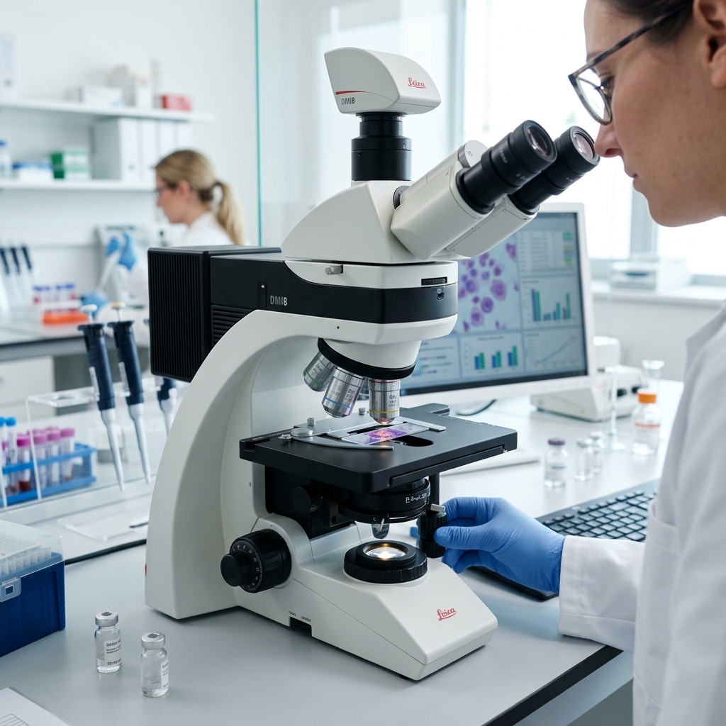 Modern microscope in lab