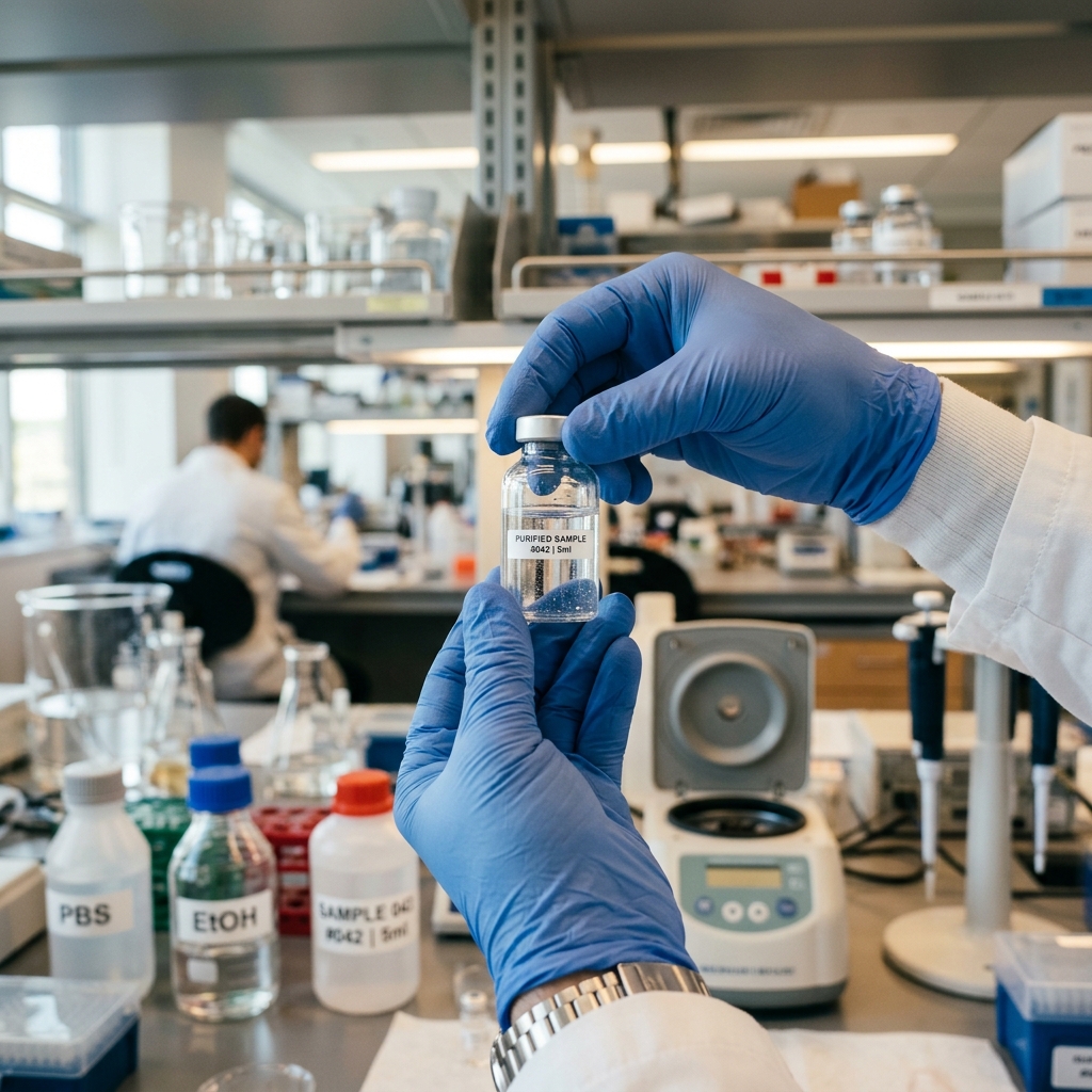 Scientist holding vial